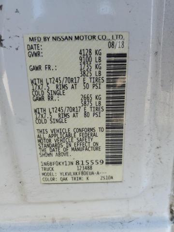 1N6BF0KY1JN815559 - 2018 NISSAN NV 1500 S WHITE photo 13