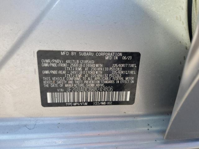 JF2GUADC8R8249806 - 2024 SUBARU CROSSTREK PREMIUM 银色 照片 13