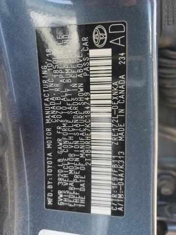 2T1BURHE7KC184749 - 2019 TOYOTA COROLLA L GRAY photo 12