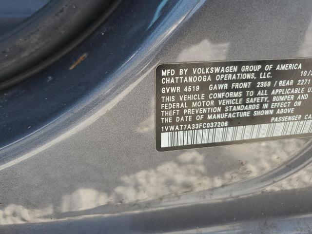 1VWAT7A33FC037206 - 2015 VOLKSWAGEN PASSAT S გრაფიტი ფოტო 12