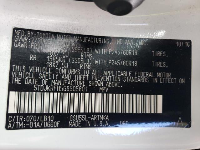 5TDJKRFH5GS505801 - 2016 TOYOTA HIGHLANDER XLE Ağ foto 13