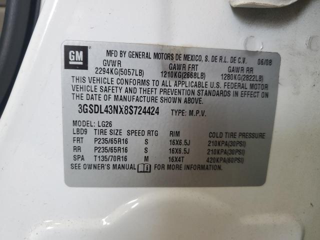 3GSDL43NX8S724424 - 2008 SATURN VUE XE WHITE photo 12