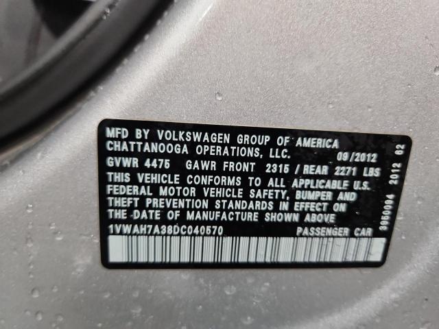 1VWAH7A38DC040570 - 2013 VOLKSWAGEN PASSAT S Gümüş foto 12