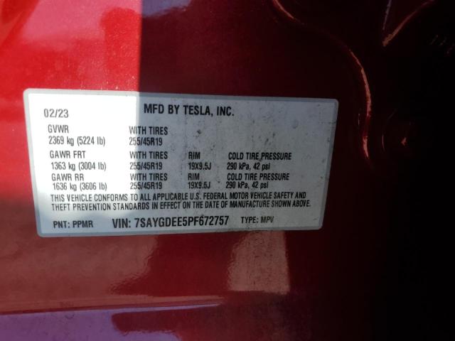 7SAYGDEE5PF672757 - 2023 TESLA MODEL Y 红色 照片 12