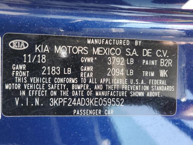 3KPF24AD3KE059552 - 2019 KIA FORTE FE Mavi foto 12