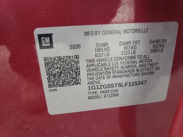 1G1ZG5ST6LF115347 - 2020 CHEVROLET MALIBU RS 红色 照片 12