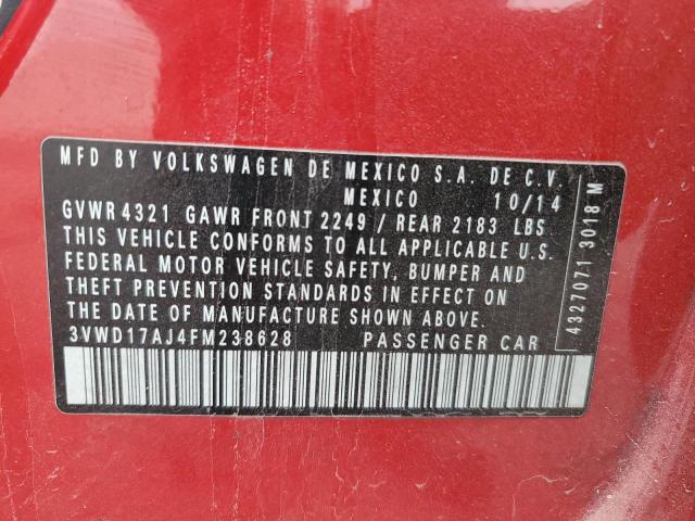 3VWD17AJ4FM238628 - 2015 VOLKSWAGEN JETTA SE RED photo 12