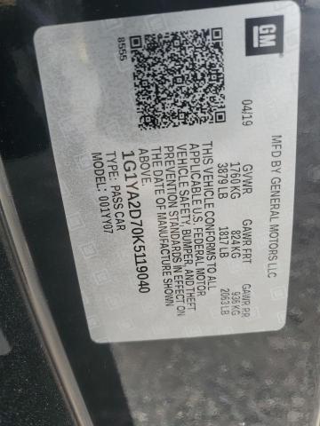 1G1YA2D70K5119040 - 2019 CHEVROLET CORVETTE STINGRAY 1LT BLACK photo 12