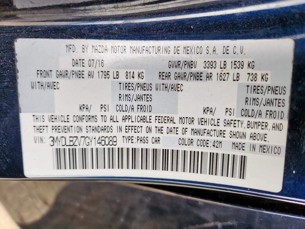 3MYDLBZV7GY146089 - 2016 TOYOTA SCION IA BLUE photo 12