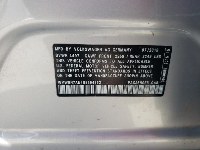 WVWBN7AN4GE504853 - 2016 VOLKSWAGEN CC BASE SILVER photo 12