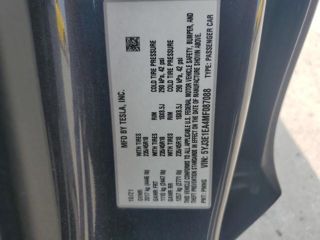 5YJ3E1EA4MF087088 - 2021 TESLA MODEL 3 GRAY photo 13