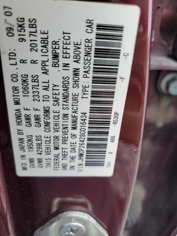 JHMCP26428C016434 - 2008 HONDA ACCORD LXP BURGUNDY photo 13