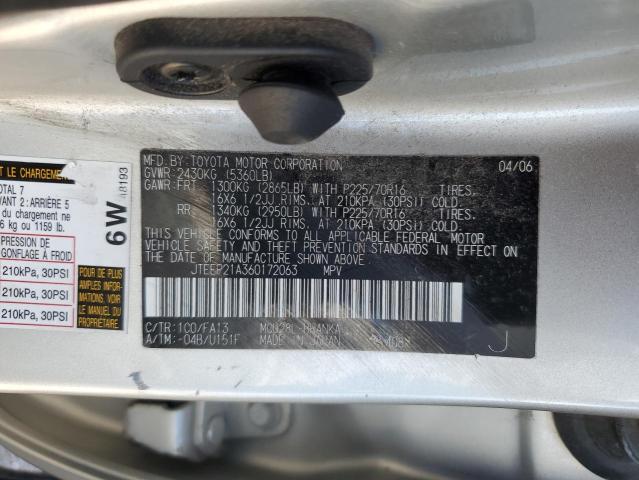 JTEEP21A360172063 - 2006 TOYOTA HIGHLANDER LIMITED SILVER photo 13