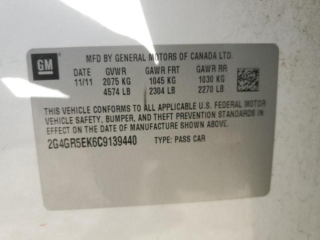 2G4GR5EK6C9139440 - 2012 BUICK REGAL 白色 照片 12