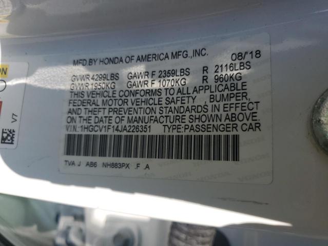 1HGCV1F14JA226351 - 2018 HONDA ACCORD LX WHITE photo 12