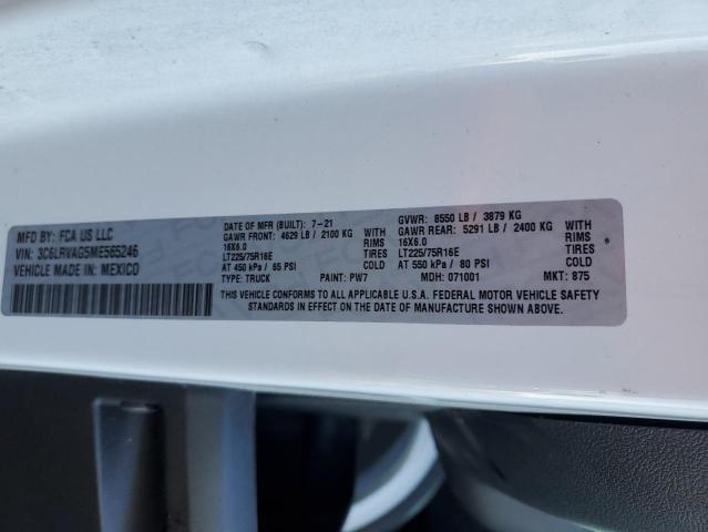 3C6LRVAG5ME565246 - 2021 RAM PROMASTER 1500 STANDARD WHITE photo 13