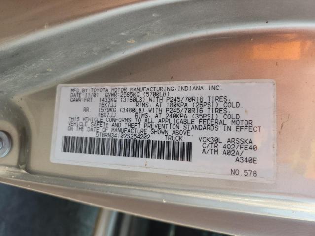 5TBRN34102S254202 - 2002 TOYOTA TUNDRA ACCESS CAB SR5 GOLD photo 12