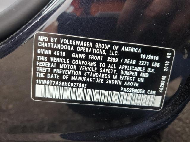 1VWGT7A36HC027962 - 2017 VOLKSWAGEN PASSAT SE BLACK photo 13