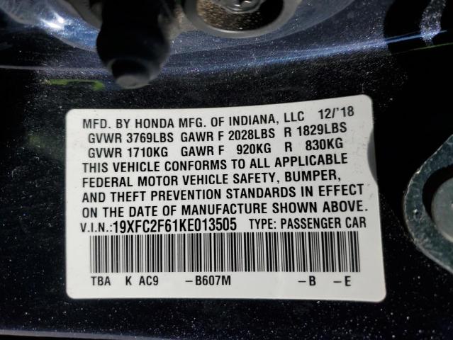 19XFC2F61KE013505 - 2019 HONDA CIVIC LX BLUE photo 12