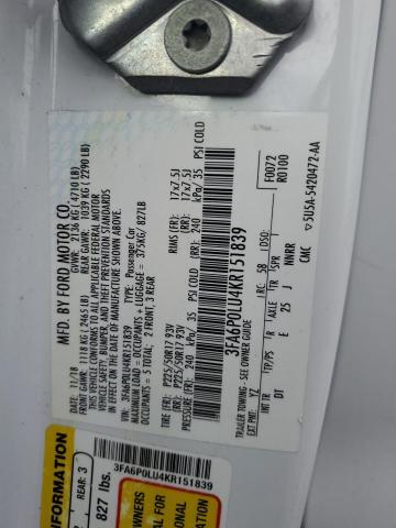 3FA6P0LU4KR151839 - 2019 FORD FUSION SE WHITE photo 13