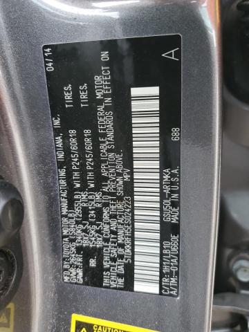 5TDKKRFH5ES024223 - 2014 TOYOTA HIGHLANDER XLE GRAY photo 12