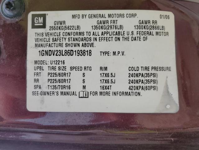 1GNDV23L86D193818 - 2006 CHEVROLET UPLANDER LS MAROON photo 13