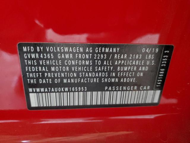 WVWWA7AU0KW165953 - 2019 VOLKSWAGEN GOLF R 红色 照片 13