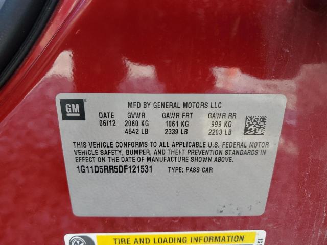1G11D5RR5DF121531 - 2013 CHEVROLET MALIBU 1LT RED photo 12