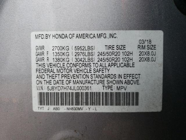 5J8YD7H74JL000361 - 2018 ACURA MDX SPORT HYBRID ADVANCE SILVER photo 13