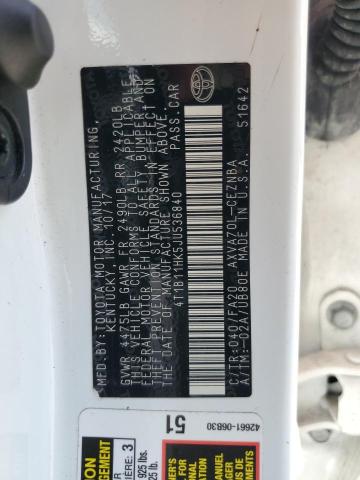 4T1B11HK5JU536840 - 2018 TOYOTA CAMRY L WHITE photo 13