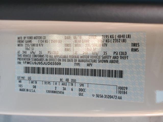 1FMCU9J95JUD03509 - 2018 FORD ESCAPE TITANIUM Ақ фото 12