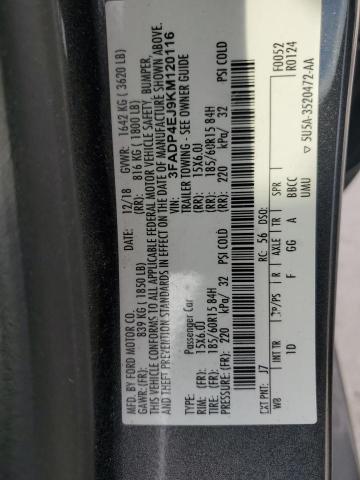 3FADP4EJ9KM120116 - 2019 FORD FIESTA SE Grau Foto 13