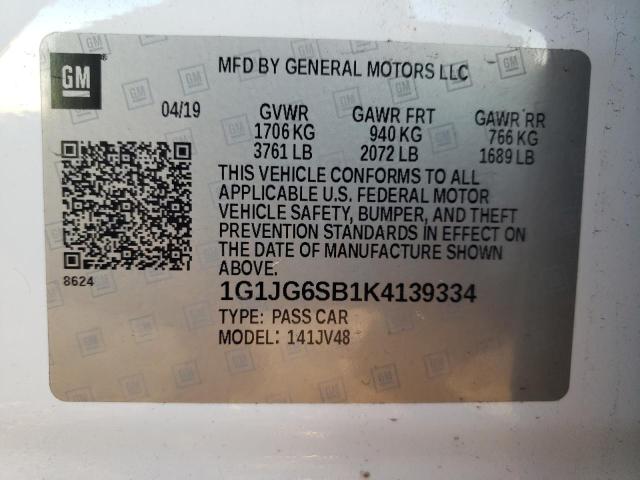 1G1JG6SB1K4139334 - 2019 CHEVROLET SONIC WHITE photo 13