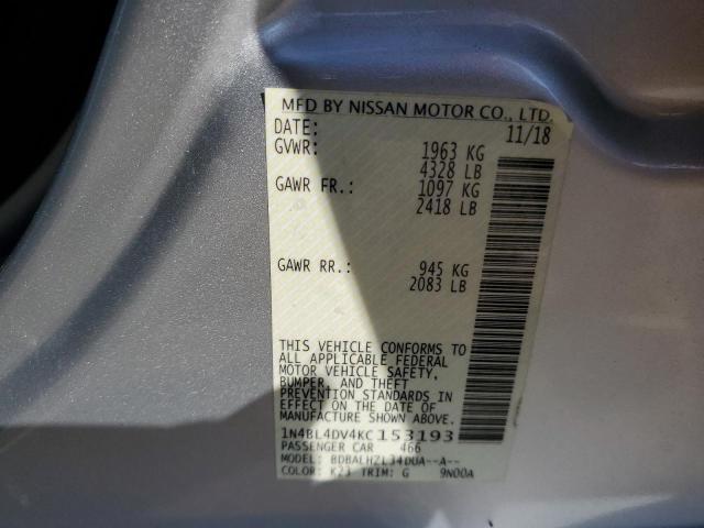 1N4BL4DV4KC153193 - 2019 NISSAN ALTIMA SV SILVER photo 12