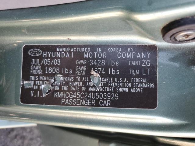 KMHCG45C24U503929 - 2004 HYUNDAI ACCENT GL მწვანე ფოტო 12
