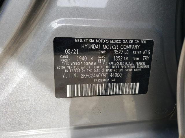 3KPC24A6XME144900 - 2021 HYUNDAI ACCENT SE GRAY photo 12