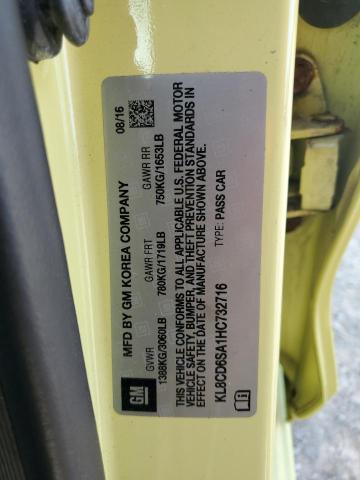 KL8CD6SA1HC732716 - 2017 CHEVROLET SPARK 1LT YELLOW photo 12