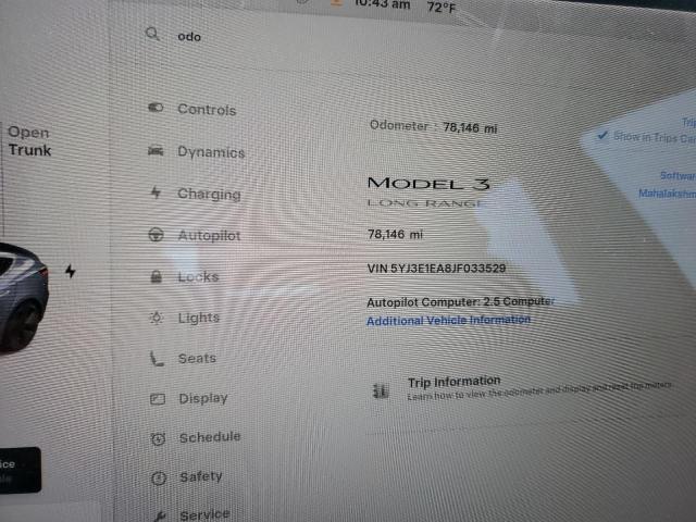 5YJ3E1EA8JF033529 - 2018 TESLA MODEL 3 CHARCOAL photo 9