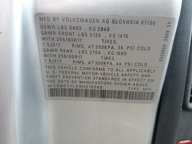 WVGBE77LX9D015562 - 2009 VOLKSWAGEN TOUAREG 2 V6 SILVER photo 12