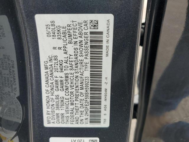 2HGFE2F59SH599233 - 2025 HONDA CIVIC SPORT CHARCOAL photo 13