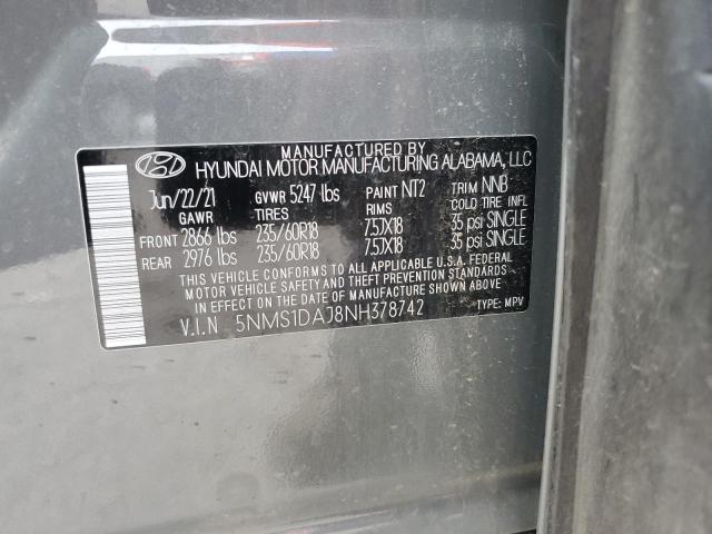 5NMS1DAJ8NH378742 - 2022 HYUNDAI SANTA FE SE GRAY photo 13