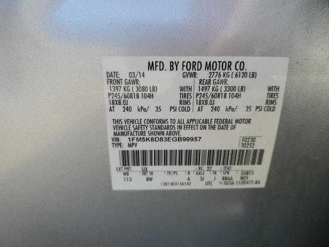 1FM5K8D83EGB99957 - 2014 FORD EXPLORER XLT SILVER photo 13