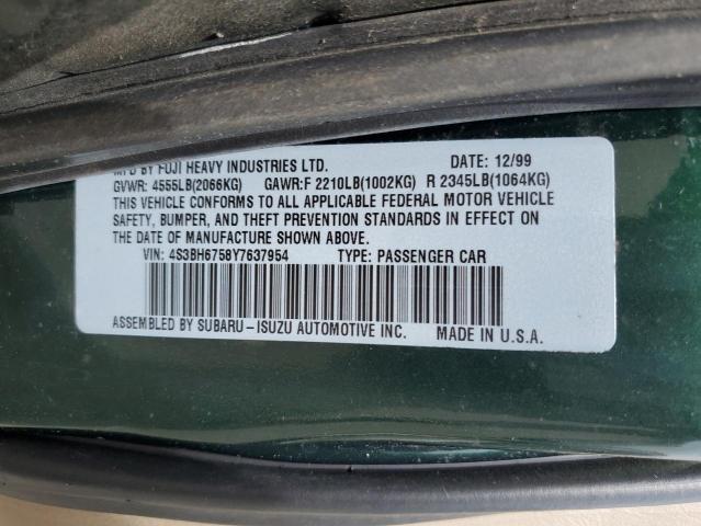 4S3BH6758Y7637954 - 2000 SUBARU LEGACY OUTBACK AWP 绿色 照片 12