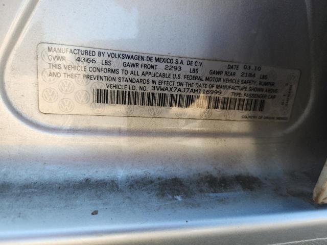 3VWAX7AJ7AM116999 - 2010 VOLKSWAGEN JETTA LIMITED SILVER photo 12