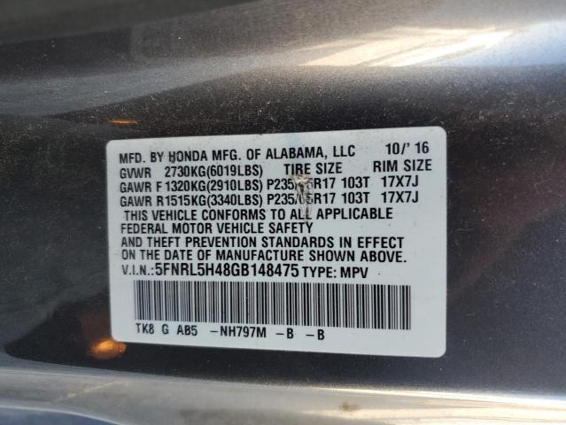 5FNRL5H48GB148475 - 2016 HONDA ODYSSEY EX GRAY photo 13