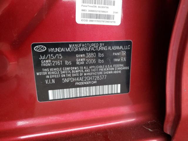 5NPDH4AE2GH728377 - 2016 HYUNDAI ELANTRA SE BURGUNDY photo 12