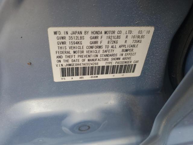JHMGE8H47AC024266 - 2010 HONDA FIT SPORT BLUE photo 12