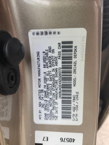 1NXBU40E49Z028370 - 2009 TOYOTA COROLLA BASE Բեժ լուսանկար 12