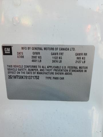 2G1WT58K781371752 - 2008 CHEVROLET IMPALA LT 白色 照片 12