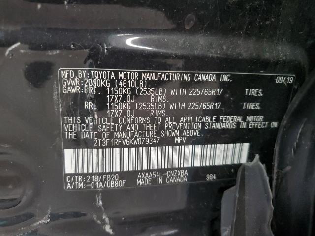 2T3F1RFV6KW079347 - 2019 TOYOTA RAV4 LE Noir photo 13